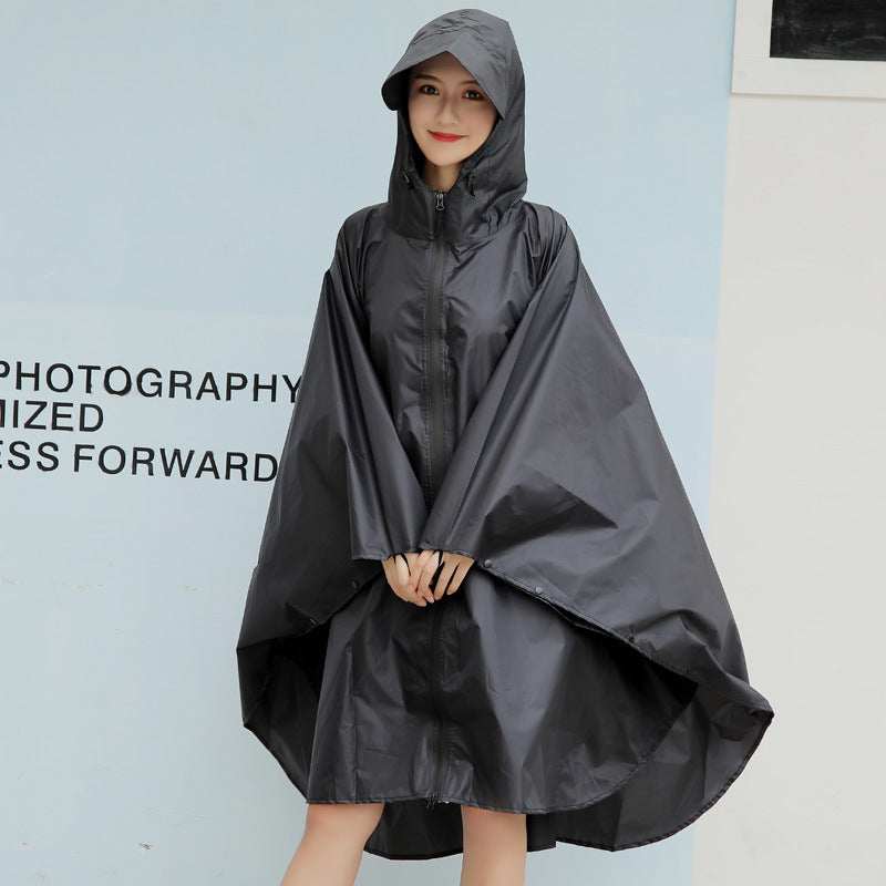 Hooded rain cape with sleeves and zip
