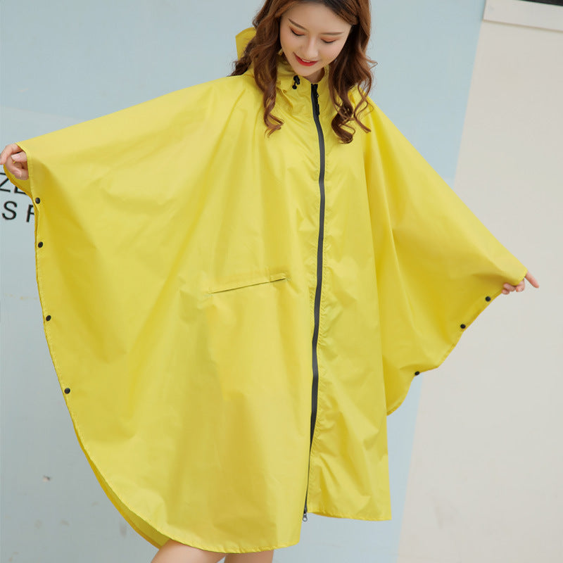 Hooded rain cape with sleeves and zip