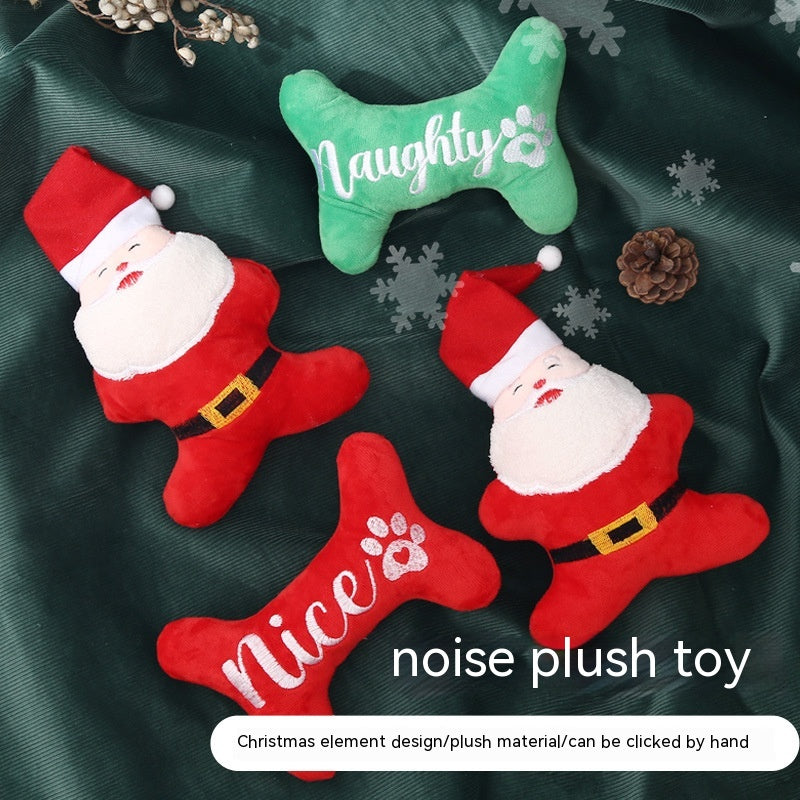Christmas plush dog toys: Santa, Nice bone and Naughty bone