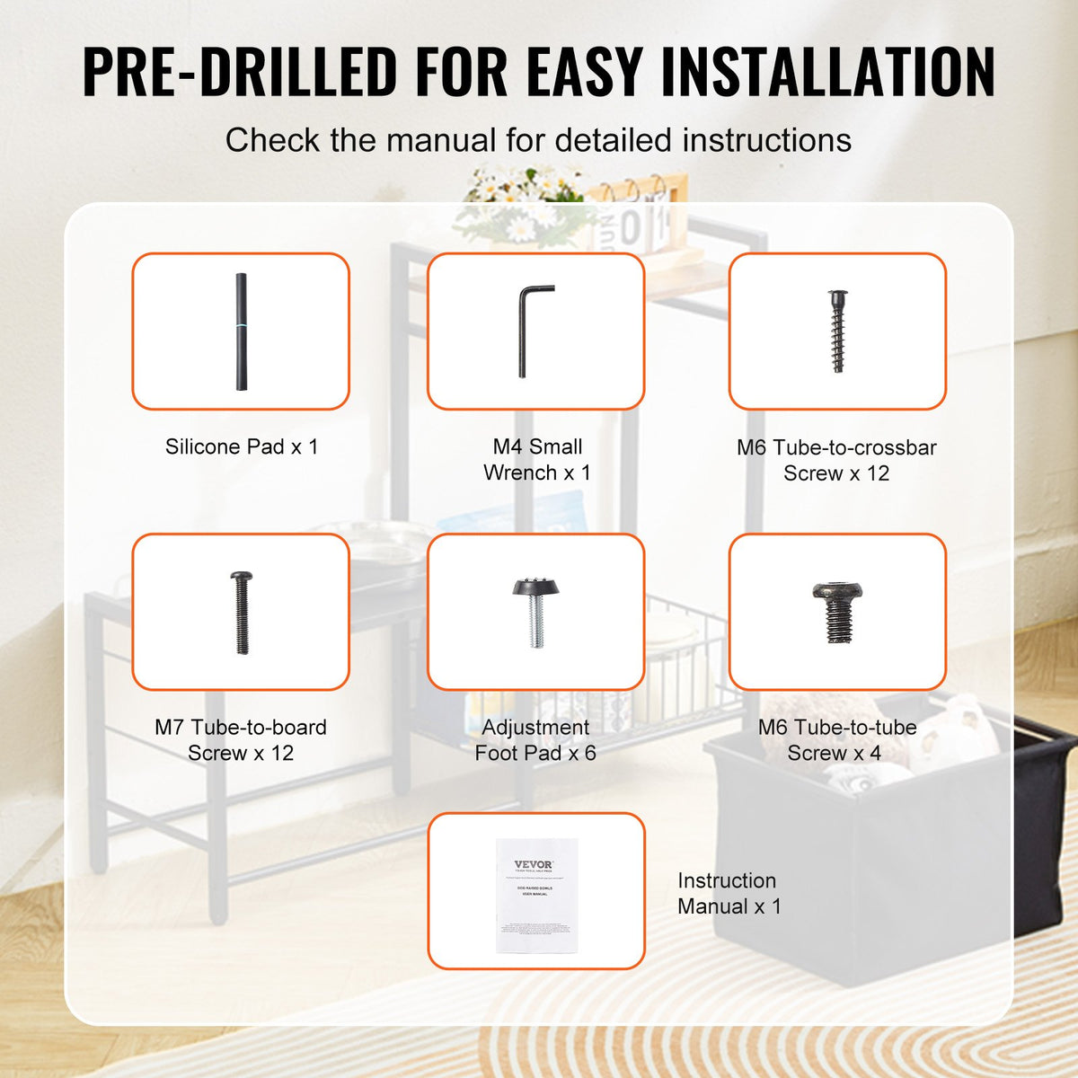 Dog feeding station with raised bowl shelf and storage