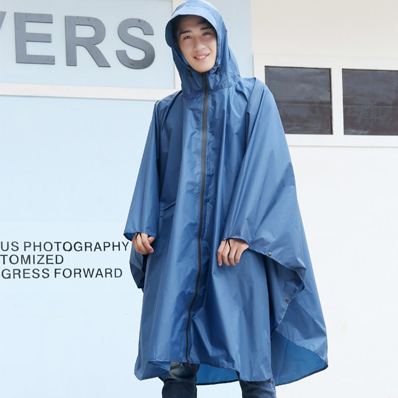 Hooded rain cape with sleeves and zip