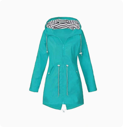 Women's hooded rain jacket with drawstring waist