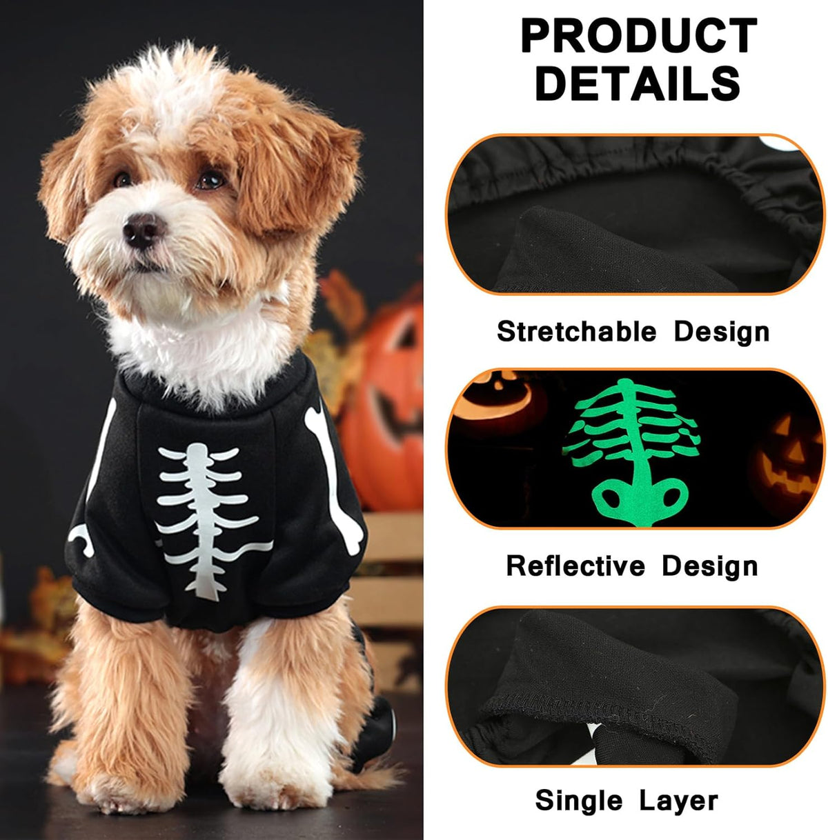 Glow-in-the-Dark Skeleton Jumpsuit for Small Dogs, view 3